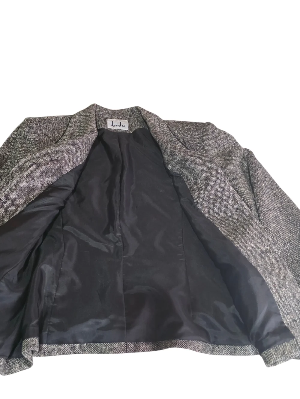 Vintage David N Wool Blend Tweed Blazer Gray Textured Jacket Medium